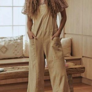 Free People Women's Tan and Cream Dungarees-overalls